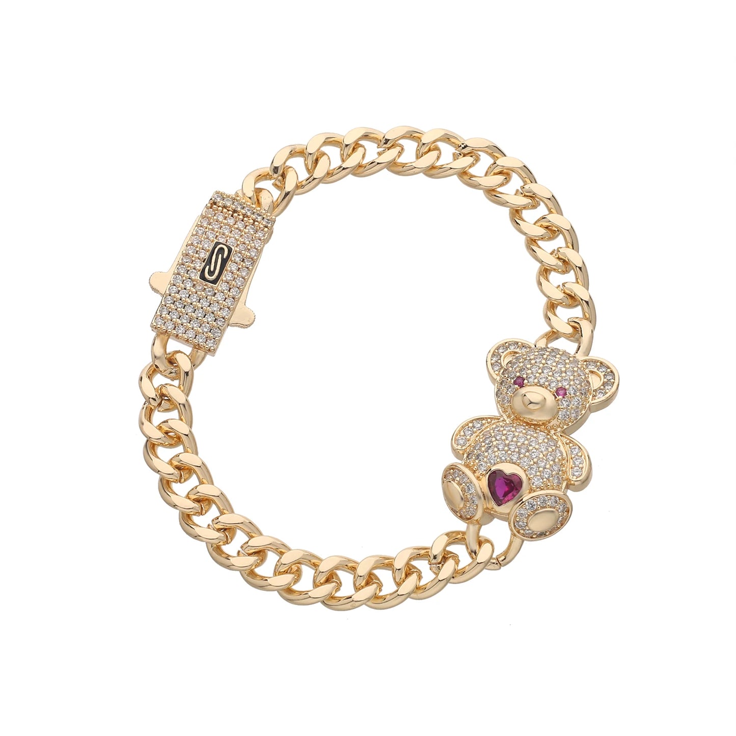 Charming Kawaii Teddy Bear Cuff Bracelet with Sparkling CZ Crystals π»πβ¨