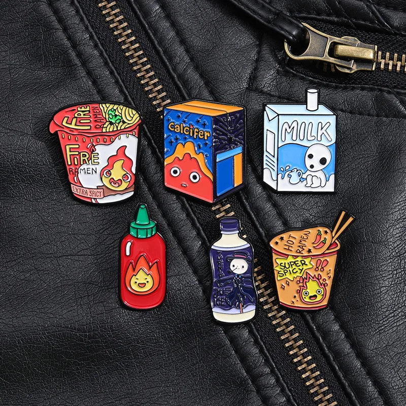 Kawaii Fire Demon Ramen Enamel Pins πβ¨ Custom Cartoon Brooches for Kids π Adorable Anime Jewelry Gift