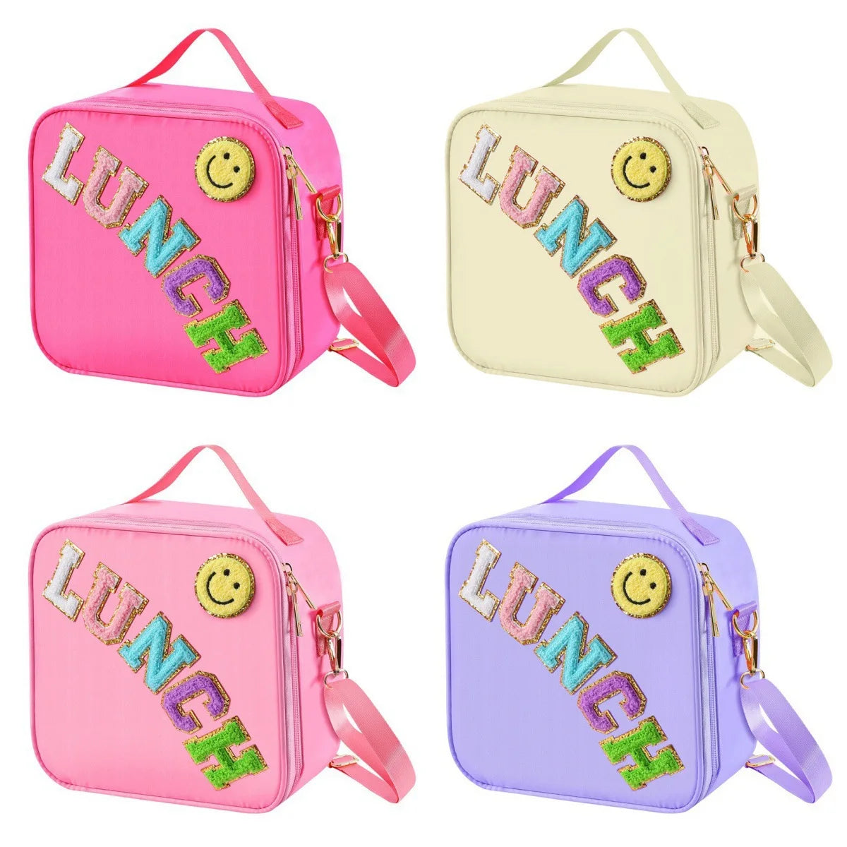 Kawaii Chenille Patch Insulated Lunch Bag πβ¨ | Adjustable Strap Nylon Lunch Box for School & Picnics ππ₯ͺ