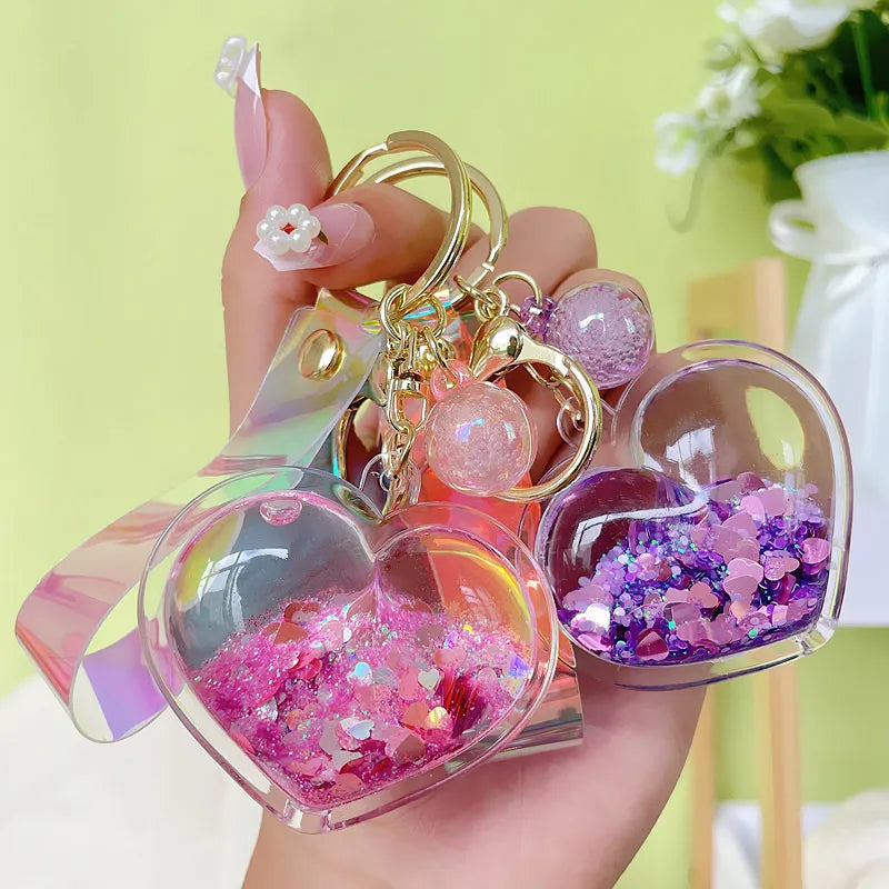 β¨ Adorable Quicksand Heart Keychain π Trendy Mini Bag Charm for Couples π - Pixie Quill