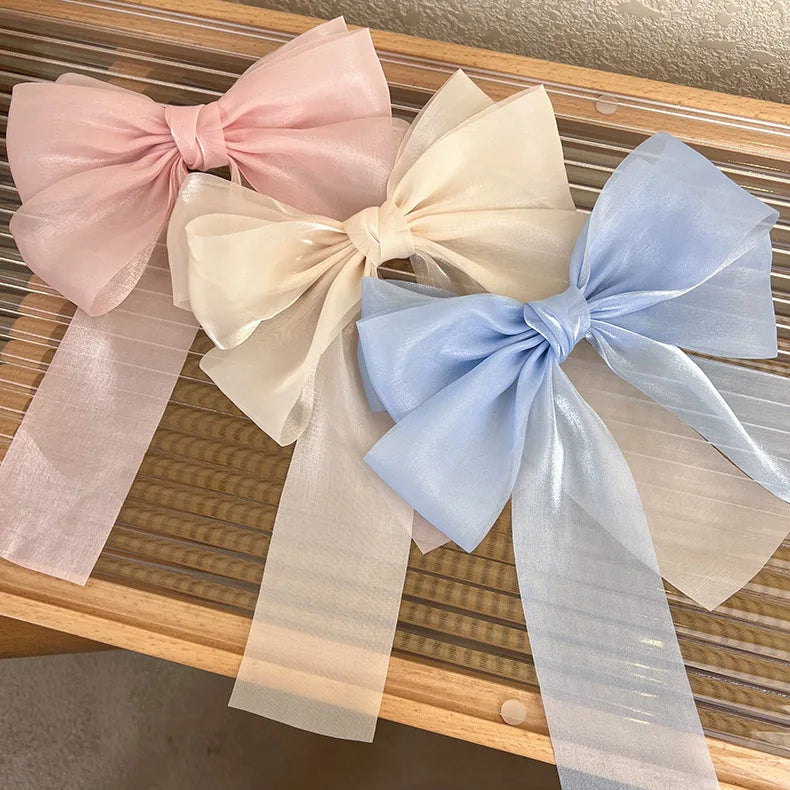 β¨Sweet Blue Satin Bowknot Hair Clip π Big Ribbon Barrette for Adorable Hairstyles π