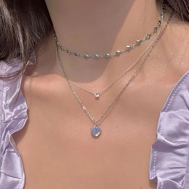 ✨ Kawaii Starry Zircon Pendant Necklace 🌟 | Cute Beaded Chain for Y2K Girls | Trendy Hip Hop Aesthetic Jewelry 🎀 | Perfect Gift for Moms & Besties! 💖