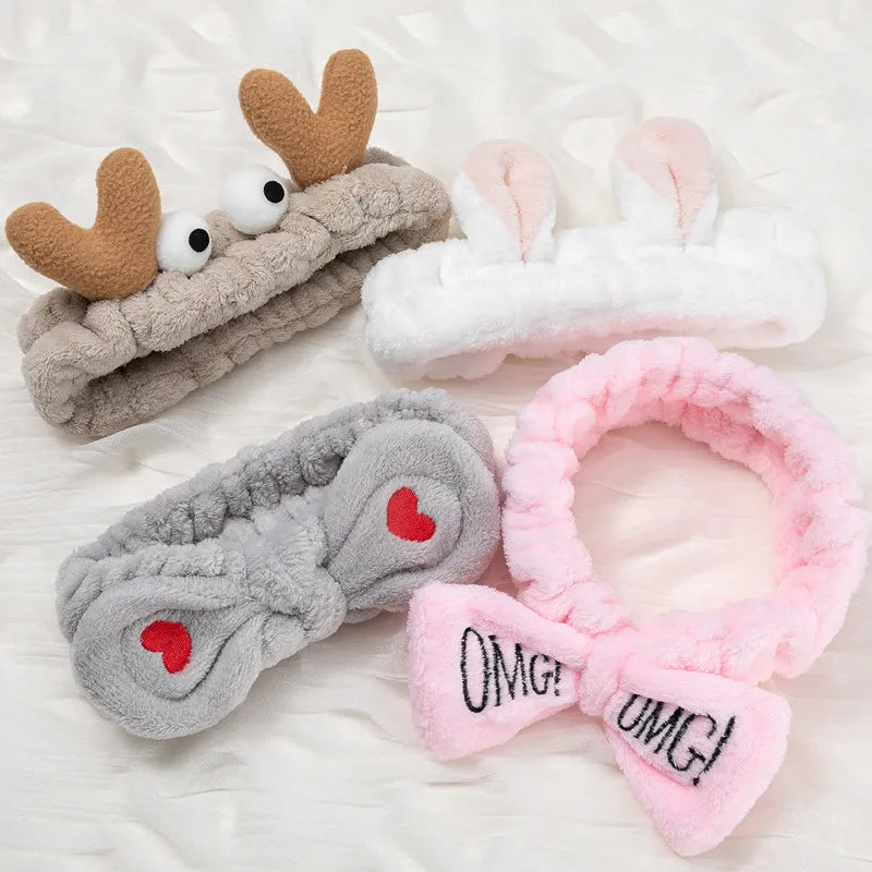 Women Wash Face Makeup Soft Coral Fleece Elastic Headband Head Wrap Cute Rabbit Bow Animal Ears Hairband Girl Hair Accessories