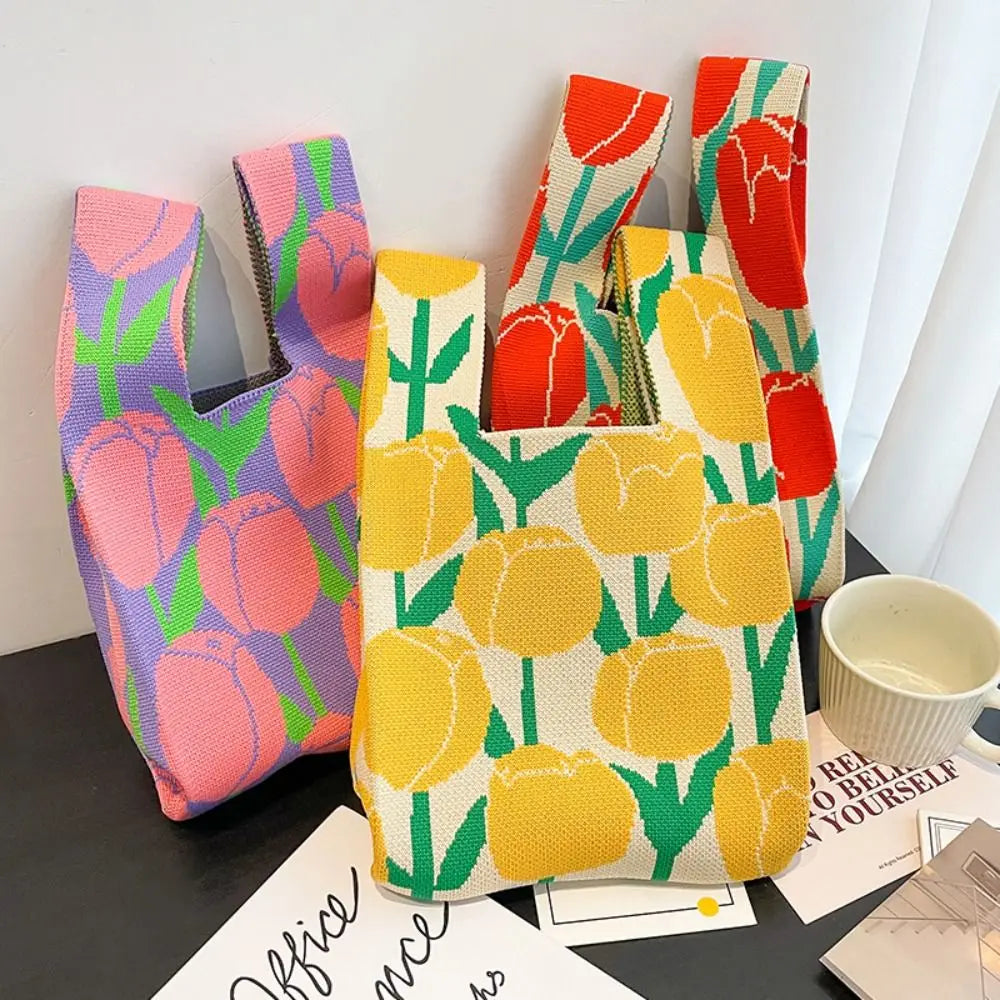 Kawaii Mini Knit Tote Bag πβ¨ | Handmade Colorful Stripe Clutch for Casual Students & Eco-Friendly Shopping ππ