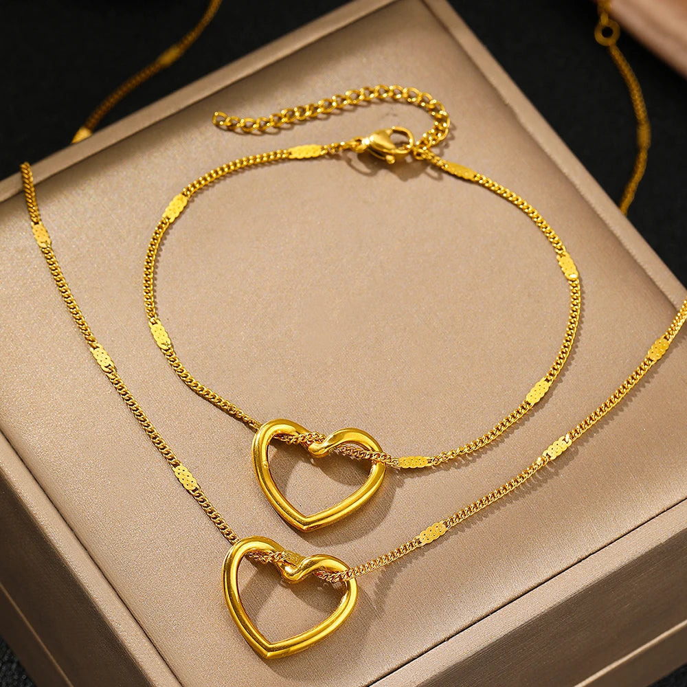 Kawaii Twisted Heart Stainless Steel Jewelry Set πβ¨ - Luxurious & Trendy Gift for Her! π