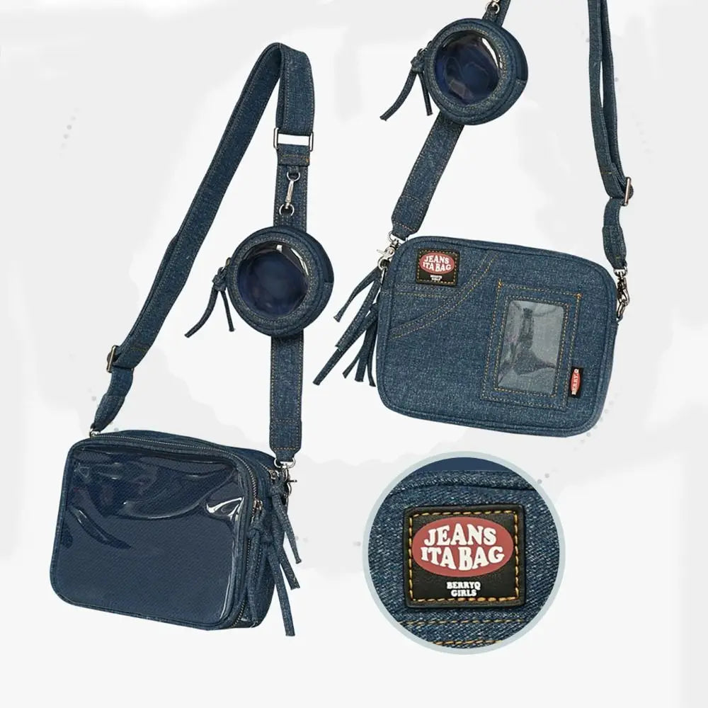Kawaii Vintage Denim Baguette Bag πβ¨ Cute Crossbody Handbag for Women π
