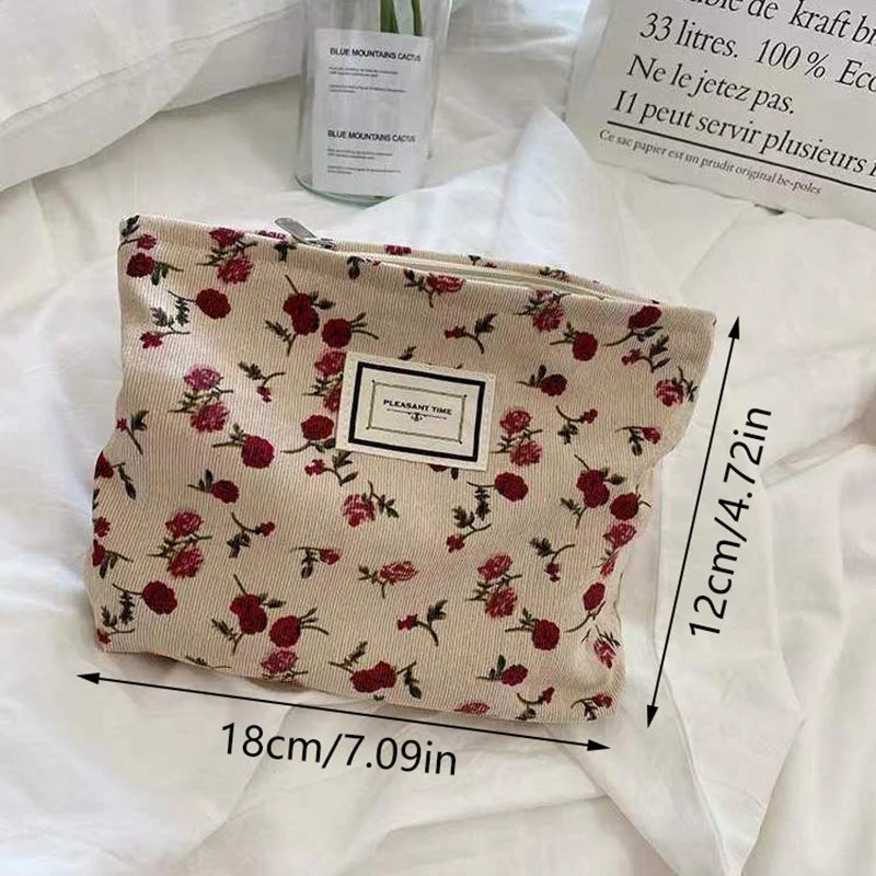 Charming Kawaii Corduroy Flower Makeup Bag πΈβ¨ | Cute Clutch Organizer for Cosmetics & Toiletries πΌπ