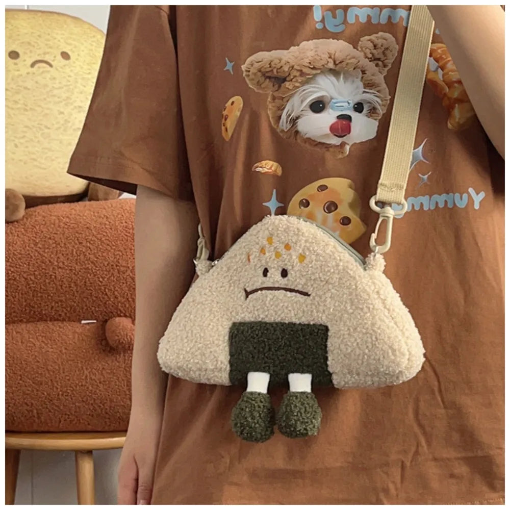 Kawaii Plush Rice Ball Crossbody Bag πβ¨ - Adorable Women's Cartoon Shoulder Satchel for Fun Outings!