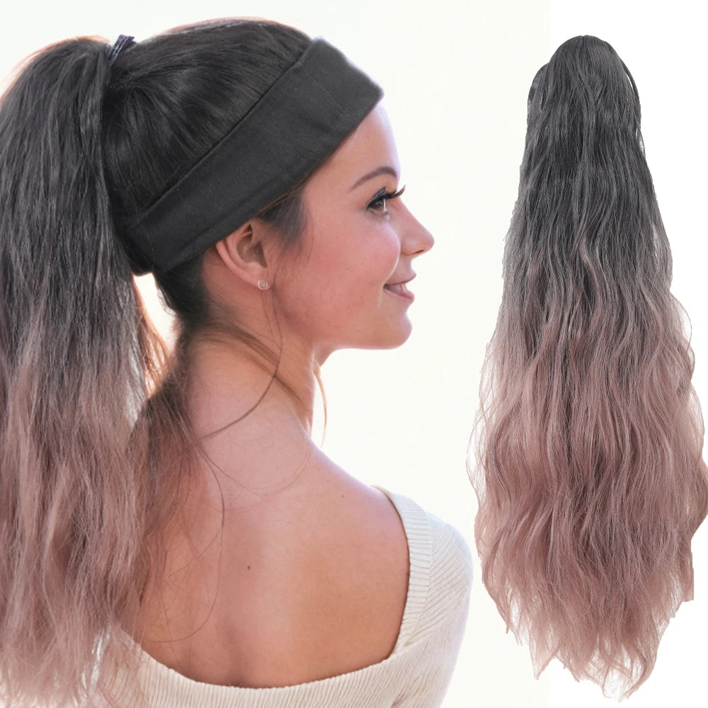 β¨ Kawaii 18" Gradient Water Wave Ponytail Clip-In Wig πΈ Long Curly Hairpiece for Fun Styles! π