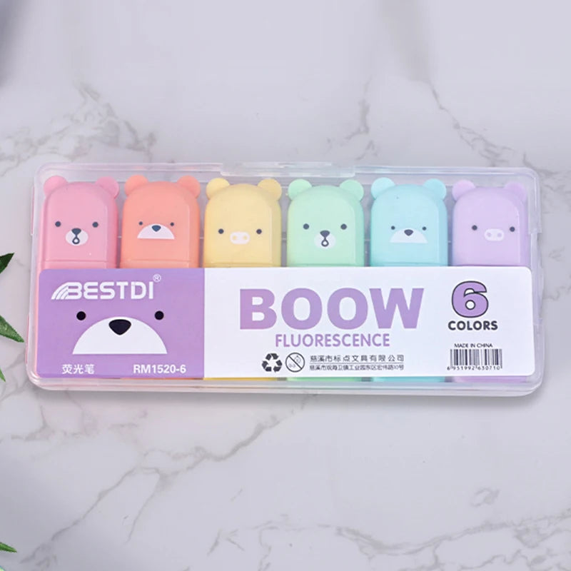 Adorable Kawaii Bear Highlighter Pens β¨ποΈ - Cute 4/5/6 Pack Candy Color Neon Markers for School Supplies!