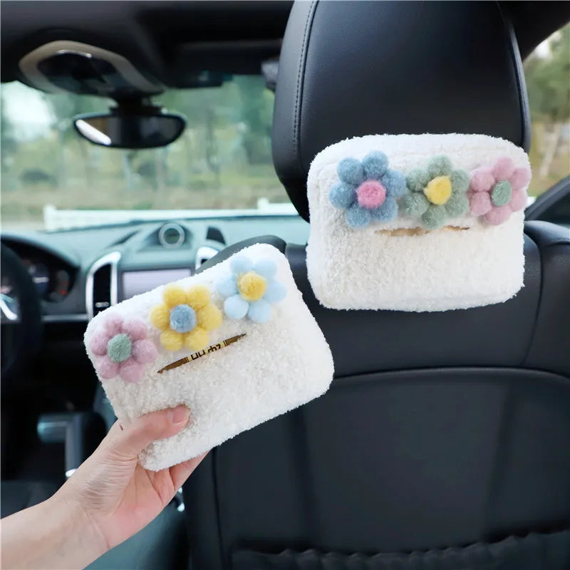Kawaii Plush Flower Car Tissue Box Holder πΈπ | Cute Auto Visor Organizer for Fun Road Trips! π§»β¨