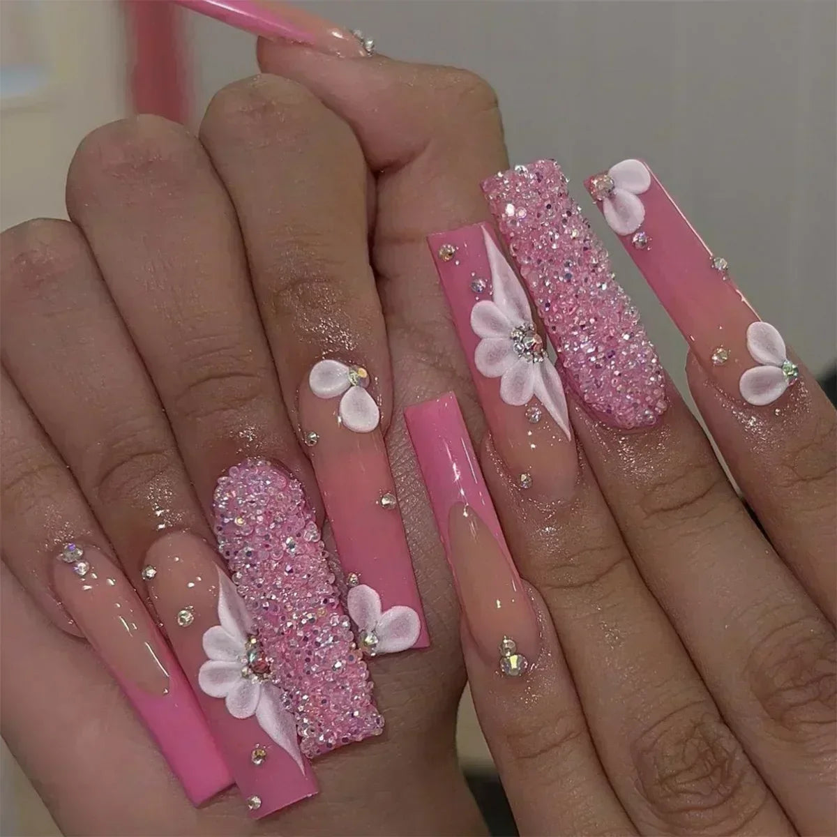 Kawaii Love Pattern Coffin Nails πβ¨ | 24Pcs Brown French Full Cover Press-On Tips π
π