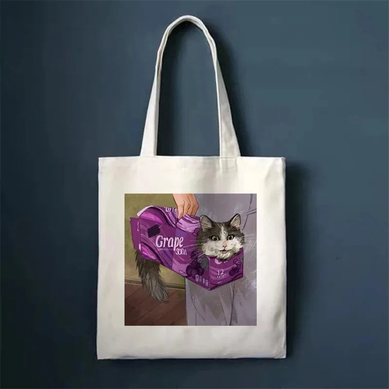 πΎ Whimsical Cat Canvas Tote π - Cute & Eco-Friendly Shopping Bag for Trendy Girls ποΈβ¨ - Pixie Quill