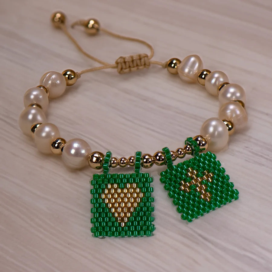 Woven Pearl Cross Heart Bracelet Beaded Miyuki Boho Christian Religious Charm Jewelry Womens 2023 Fashion Love Blessing Gift