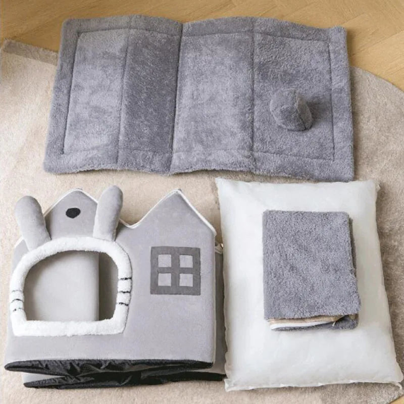 Kawaii Cozy Cat Nest πΎπΈ | Double Roof Pet House for All Seasons π | Warm & Washable Small Dog Bed πΆβ¨