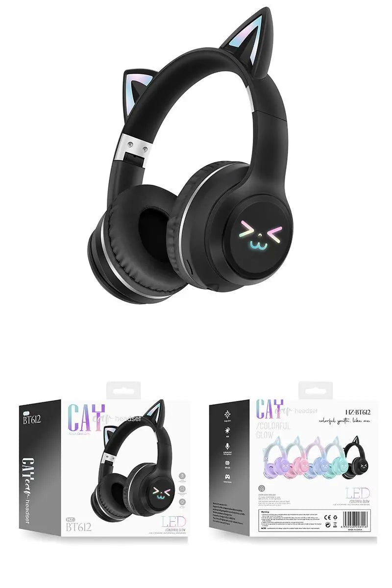 Kawaii Cat Ear Wireless Headphones πΎπ§ RGB Lights & Microphone - Perfect Gift for Kids & Gamers! π