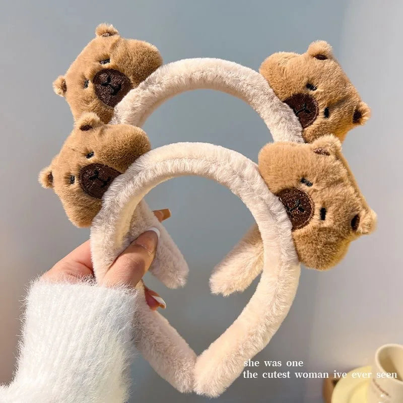 Kawaii Capybara Plush Hair Band πΎβ¨ Sweet Skull Top Headband for Fun Wash Face & Stylish Hairstyles! ππ