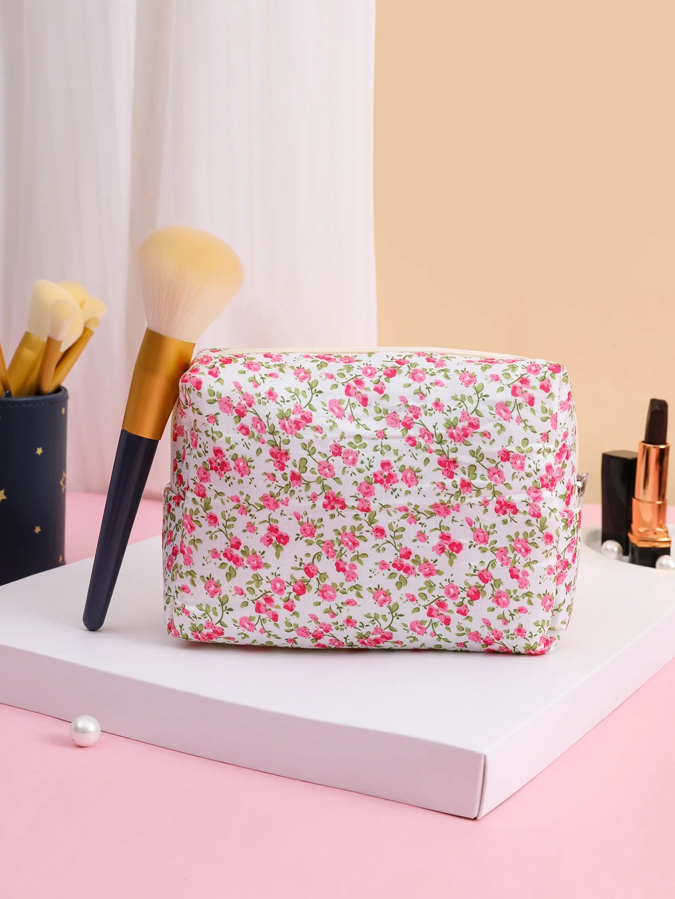 Kawaii Floral Makeup Organizer πΈβ¨ Cute Travel Case for Cosmetics & Brushes ππ