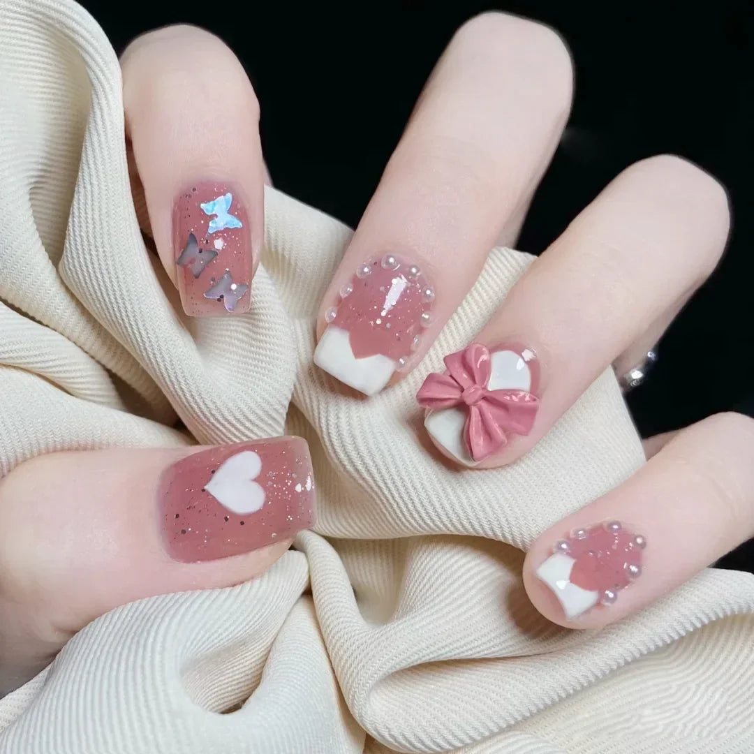 Cute Kawaii Bunny Press-On Nails 🐰✨ | 24 Pcs Full Coverage Acrylic Nail Art Set 🎨 | Reusable & Adorable Fake Nails with Tools! 💅🌸