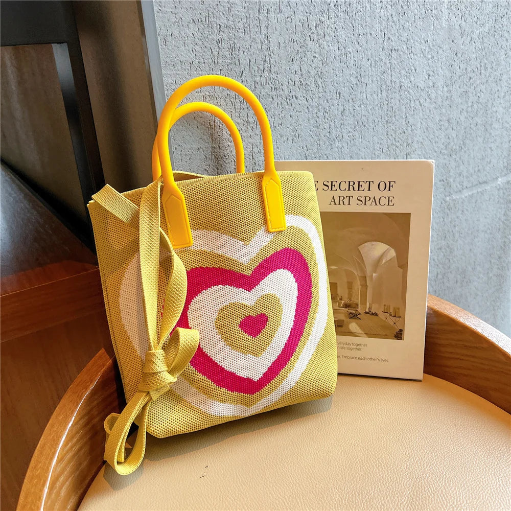 Kawaii Heart Knitted Tote Bag ππ | Stylish Womenβs Crossbody & Beach Handbag ποΈβ¨