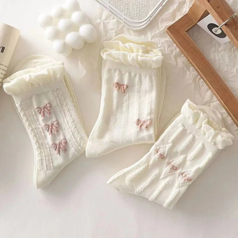 Charming Cotton Socks with Cute Bowknot & Floral Fun ๐ธโจ Perfect for Harajuku & Lolita Styles! - Pixie Quill