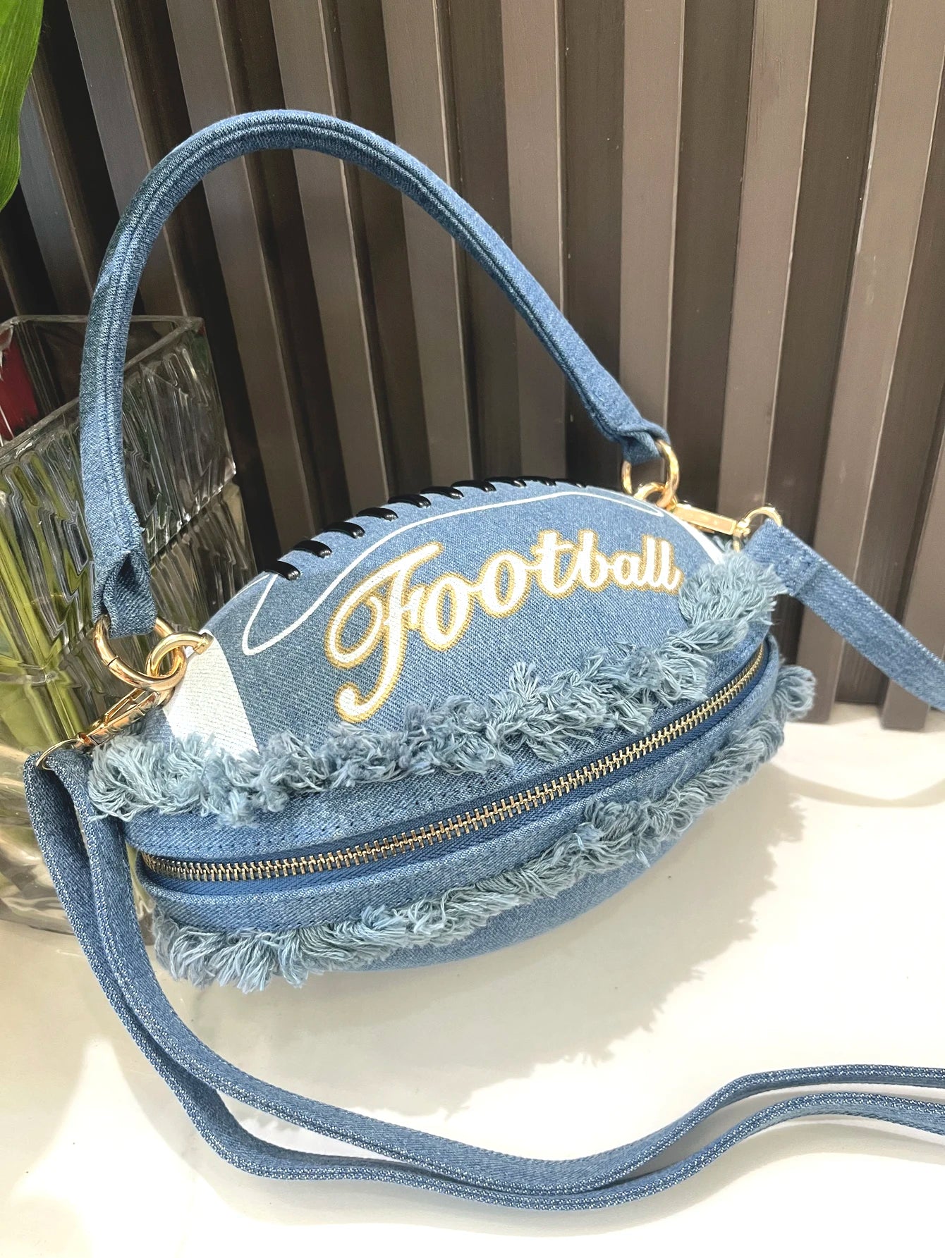Charming Denim Football Clutch πβ¨ | Luxe Designer Evening Purse for Women ππ