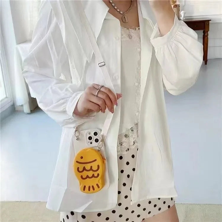 Kawaii Taiyaki Silicone Phone Case & Coin Purse for Samsung Galaxy π‘π - Adorable Lanyard Wallet!