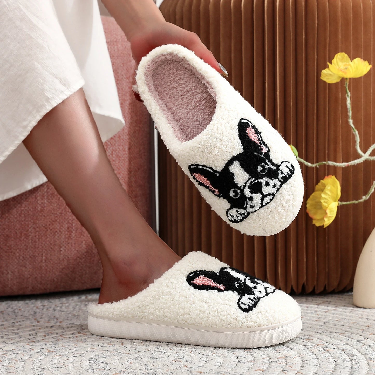 Adorable French Bulldog Plush Slippers πΎβ¨ Cozy Cotton Comfort for Pet Lovers - Cute & Non-slip Indoor Footwear for Men & Women! πΆβ€οΈ