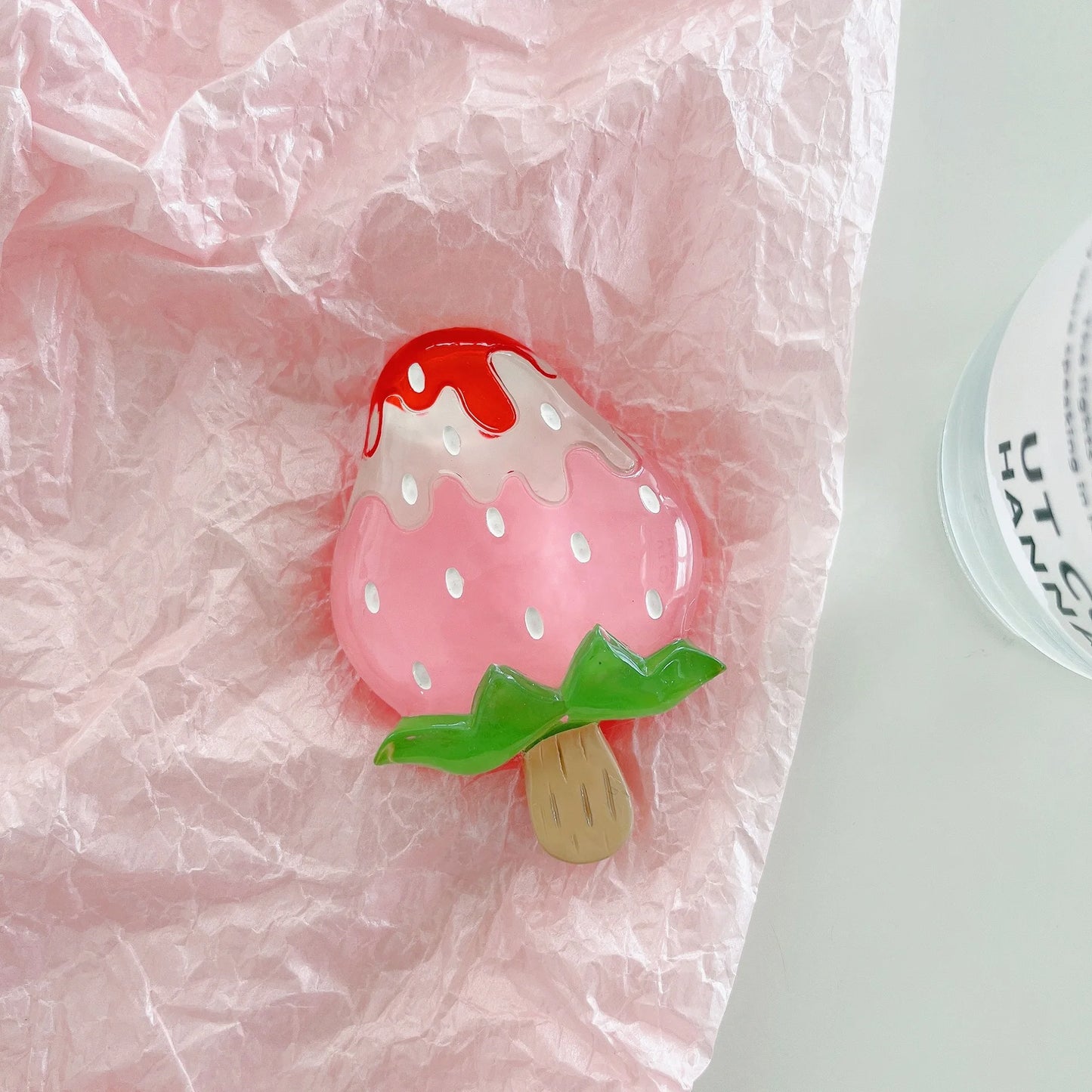 🍓 Adorable Strawberry Glass Lollipop Phone Grip & Stand 🌟 Universal Fit for All Phones 📱✨ - Pixie Quill