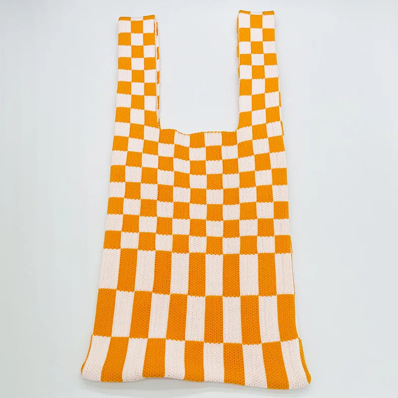 π Cozy Checkerboard Knitted Tote πβ¨ - Fun & Funky Large Capacity Bag! π - Pixie Quill