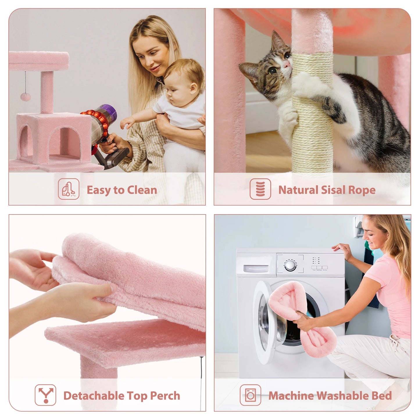 Pink Cat Tree Multi-Level Tower With Hammock And Sisal Posts Cozy Condo 🐱