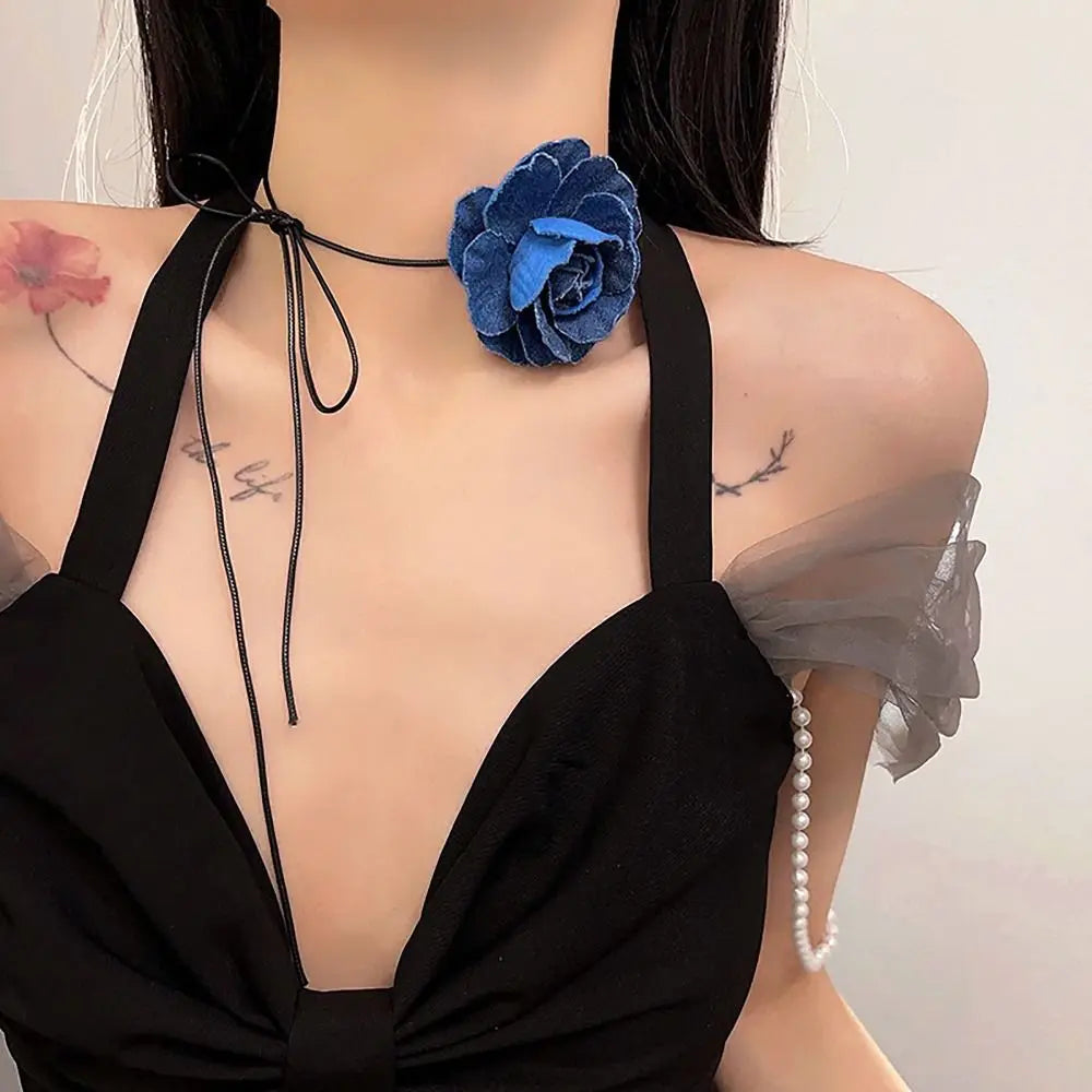 Kawaii Long Rose Flower Choker πΉβ¨ | Adjustable Romantic Necklace for Sweet Style πΈπ