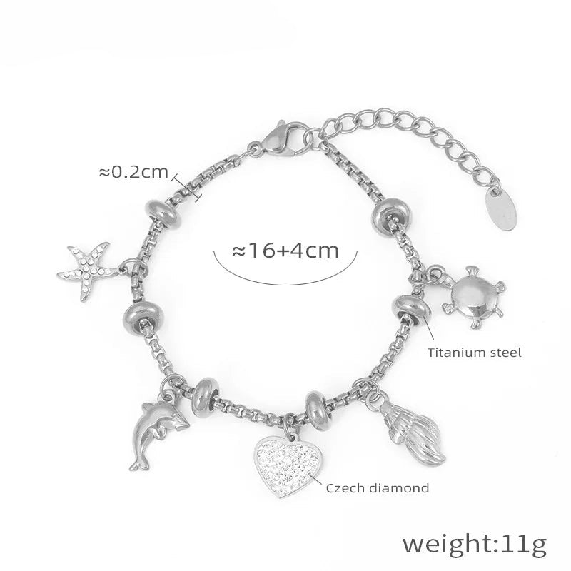 Kawaii 316L Stainless Steel Heart Charm Bracelet πβ¨ - 18k Gold-Plated with Sparkling Zircon Pendants! ππ
