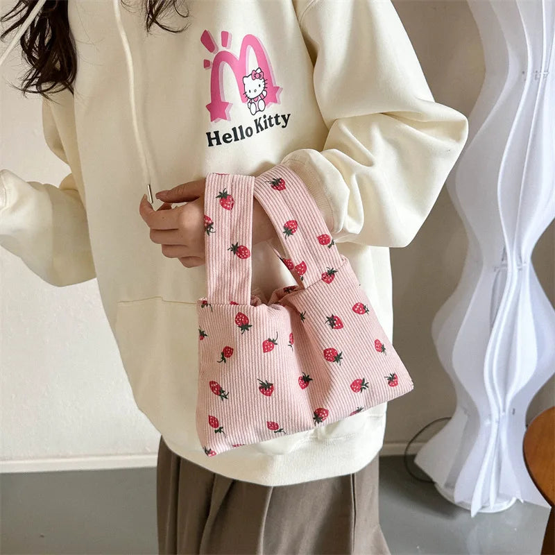 π Adorable Strawberry Delight Tote Bag π Cute Corduroy Handbag for Trendy Ladies! - Pixie Quill