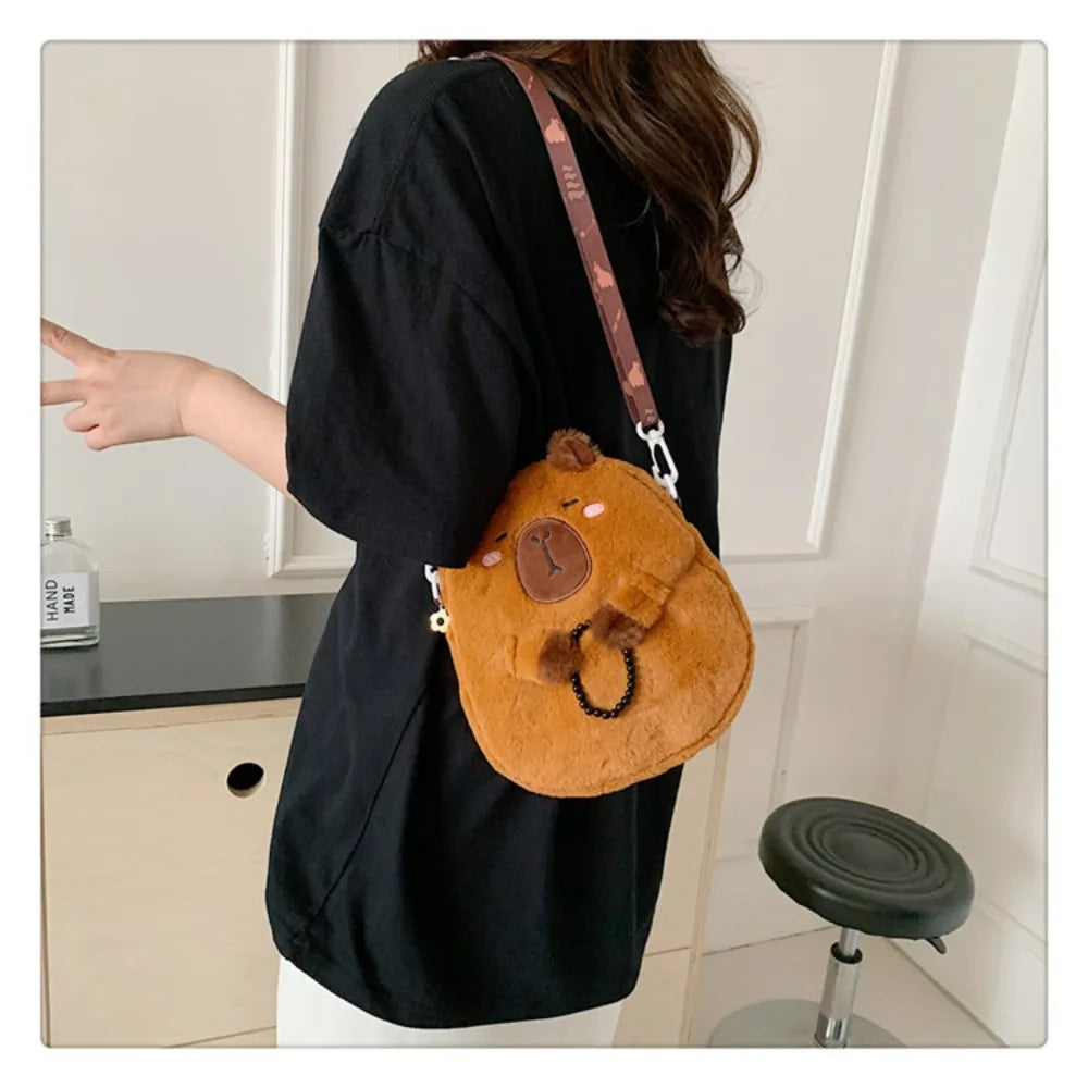 Kawaii Capybara Plush Crossbody Bag πΎβ¨ - Adorable School & Casual Shoulder Bag for Youth! ππ