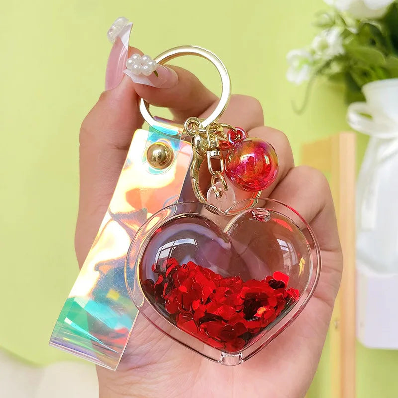 β¨ Adorable Quicksand Heart Keychain π Trendy Mini Bag Charm for Couples π - Pixie Quill