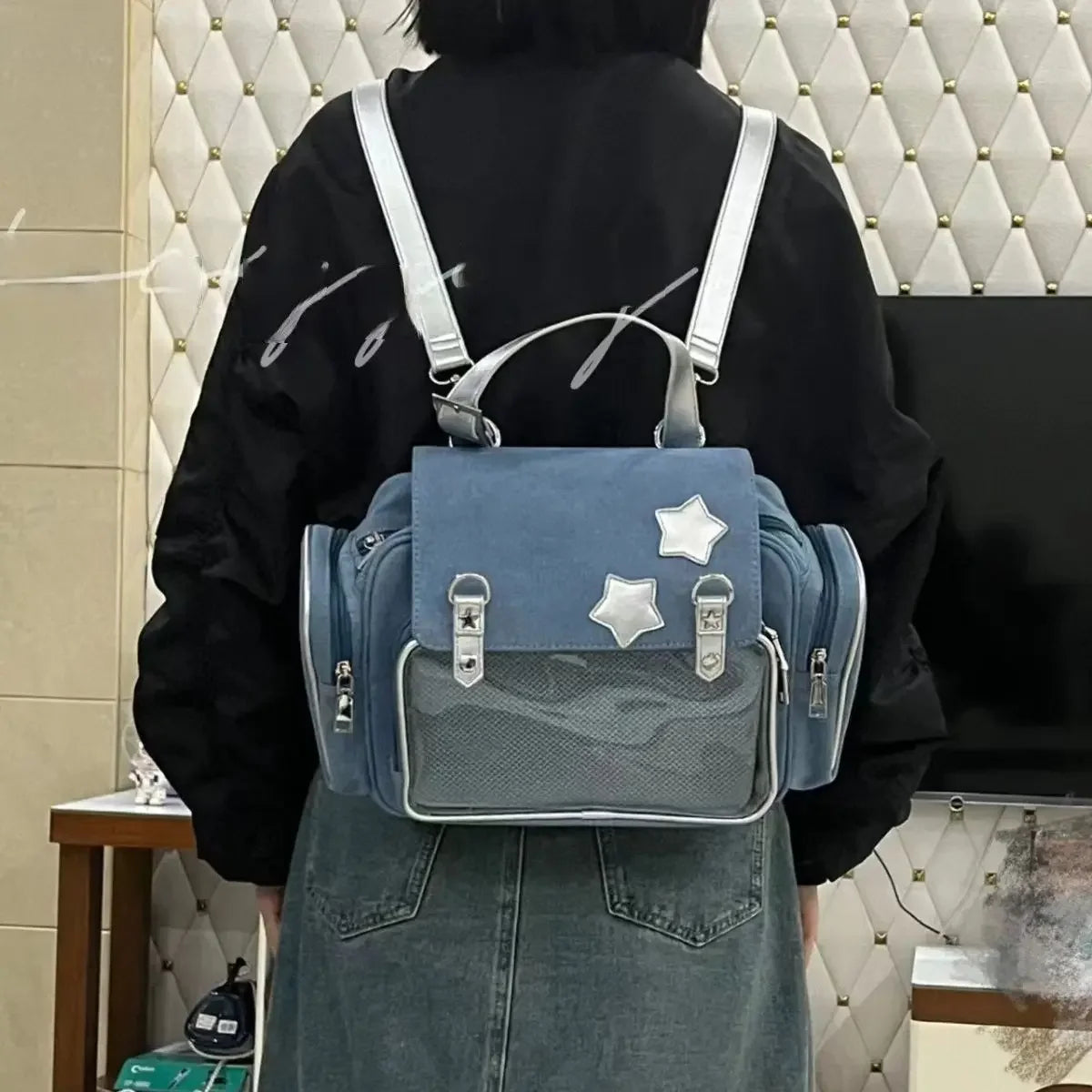 Kawaii Denim Dream πβ¨ Spicy Y2K Backpack for Trendy Women π - Japanese Korean Style Jeans Bag! ππ§