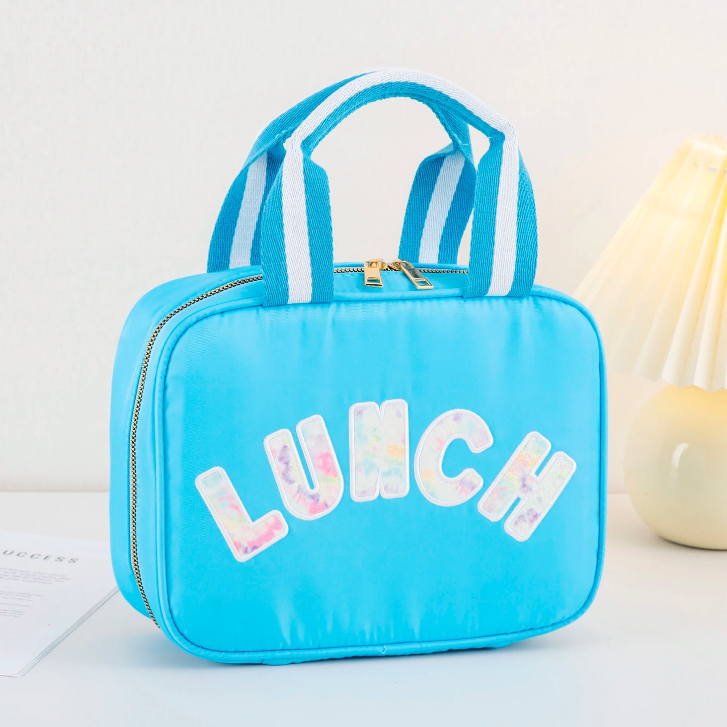 Kawaii Nylon Insulated Lunch Tote πβ¨ | Adorable Reusable Cooler Bag with Chenille Letters for Kids & Travel π₯ͺπ