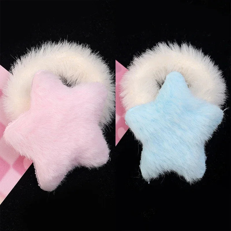 Kawaii Winter Furry Star Hair Ties πβ¨ Cute Plush Scrunchies for Girls & Women - Colorful, Fashionable Fur Hair Bands! π