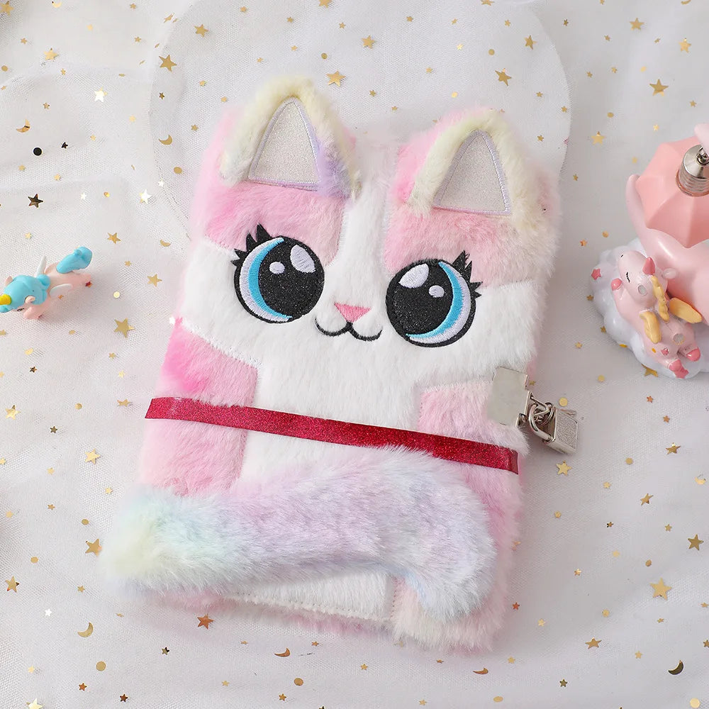 Kawaii Cat Plush Notebook πΎβ¨ | Cute A5 Lock Diary with Adorable Cat Ears π±π | Perfect School Stationery!
