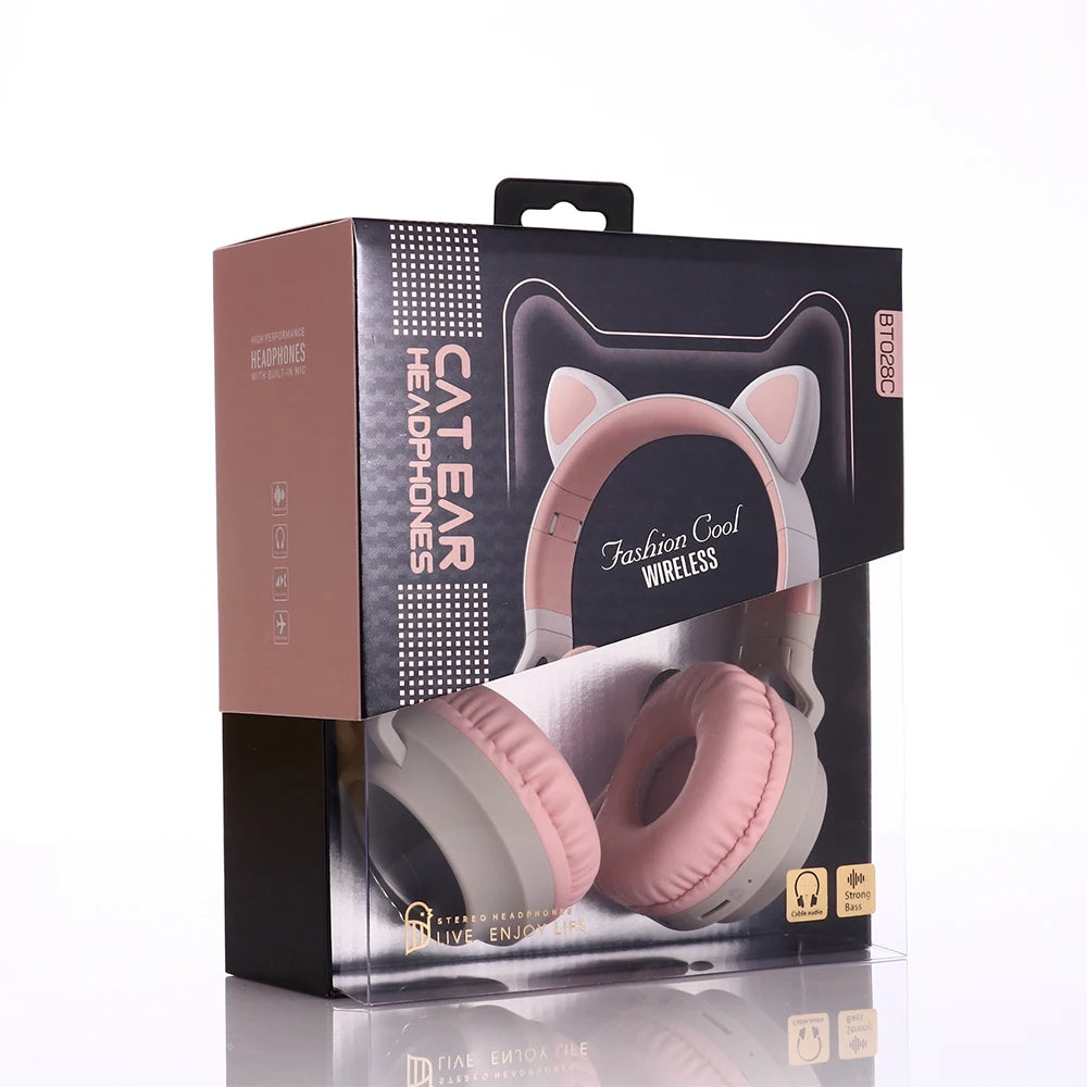 β¨ Kawaii Cat Ear Bluetooth Headphones πΆ - Adorable LED Music Headset for Girls π - Supports TF Card & FM Radio! π