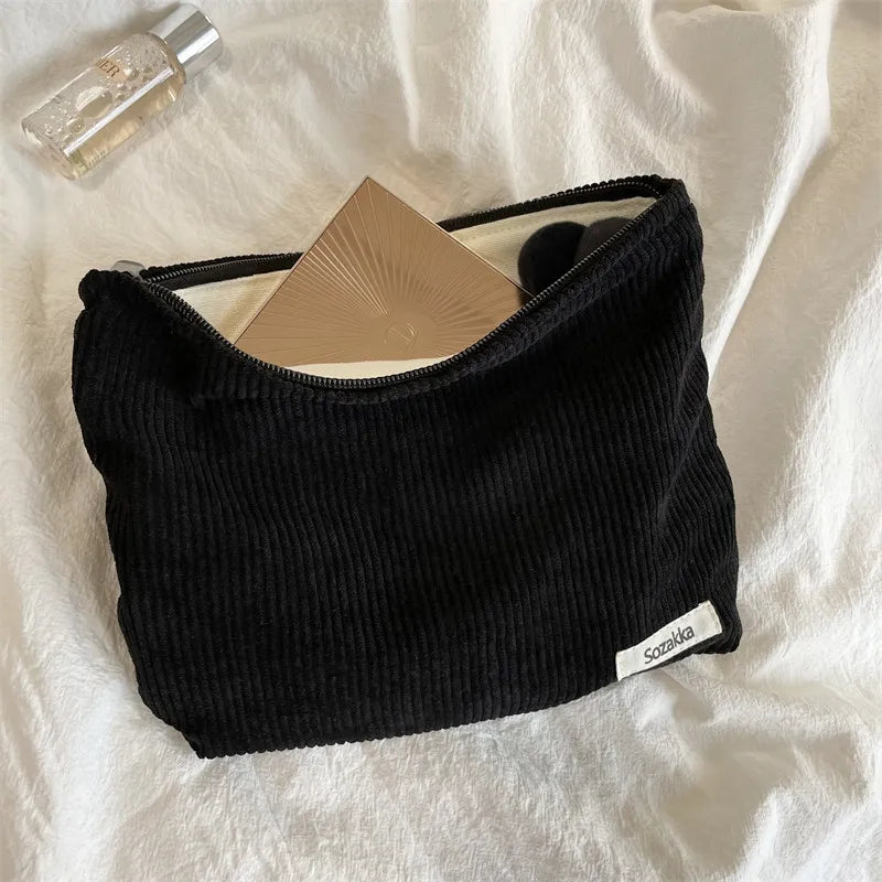 Kawaii Corduroy Makeup Pouch πΈβ¨ | Cute Portable Cosmetic Organizer with Zipper - Large Capacity Clutch for Travel! ππ