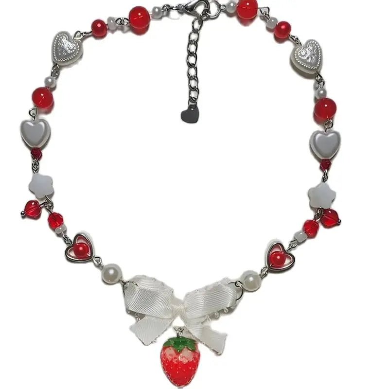 Kawaii Love Heart Strawberry Pendant Necklace ππ - Sweet & Trendy Jewelry for Women, Perfect Party Gift!