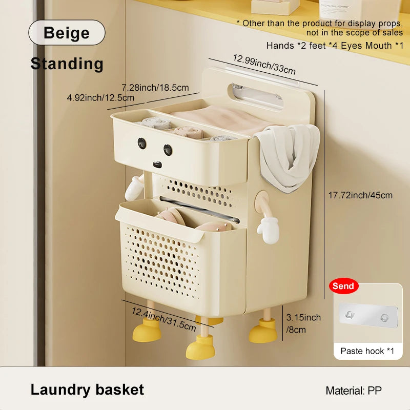 Kawaii Wall Hanging Laundry Basket 🧺✨ - Adorable Storage Solution for Your Bathroom!