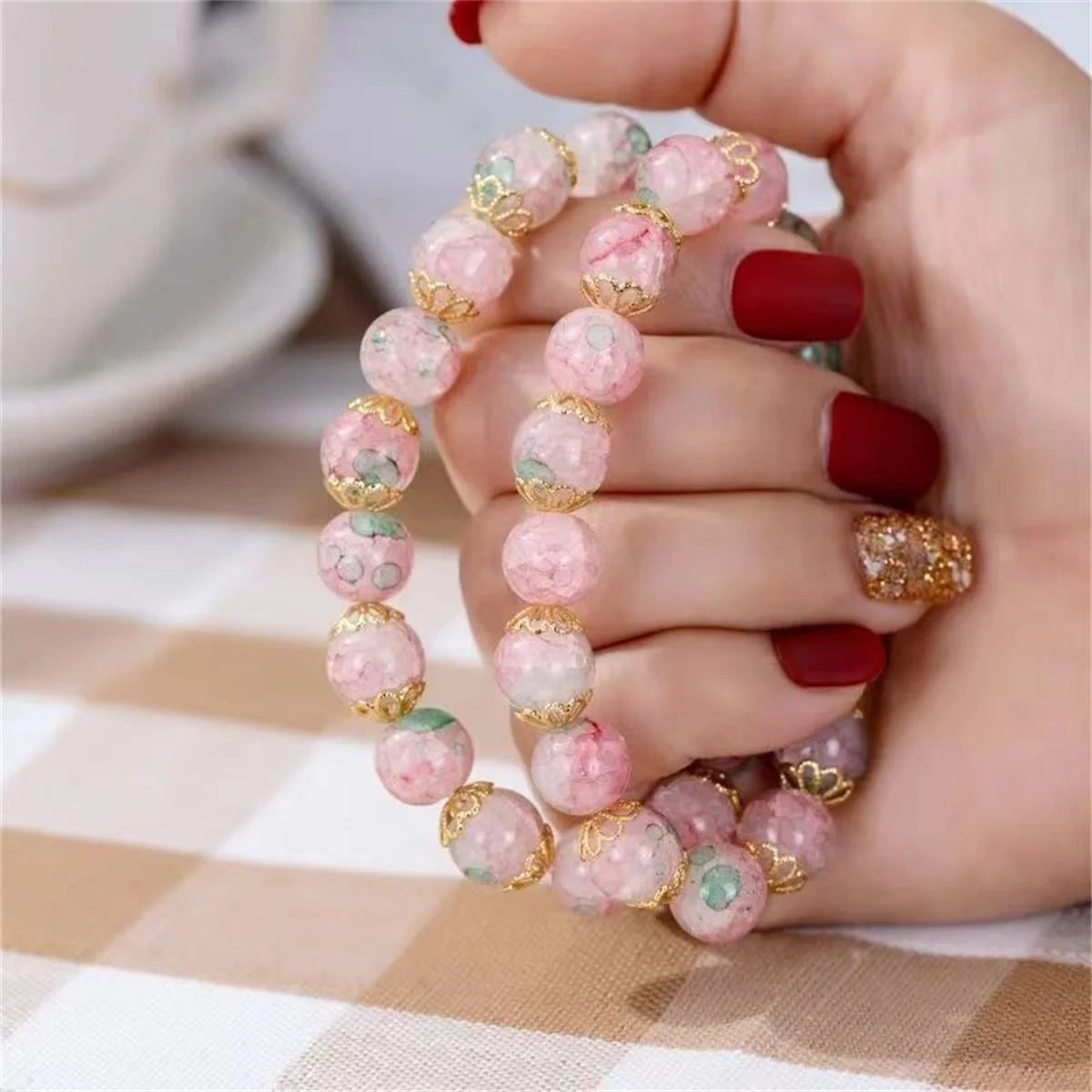 πΈ Kawaii Cherry Blossom Crystal Bracelet πΈ | Elegant Beaded Charm Jewelry for Girls πβ¨