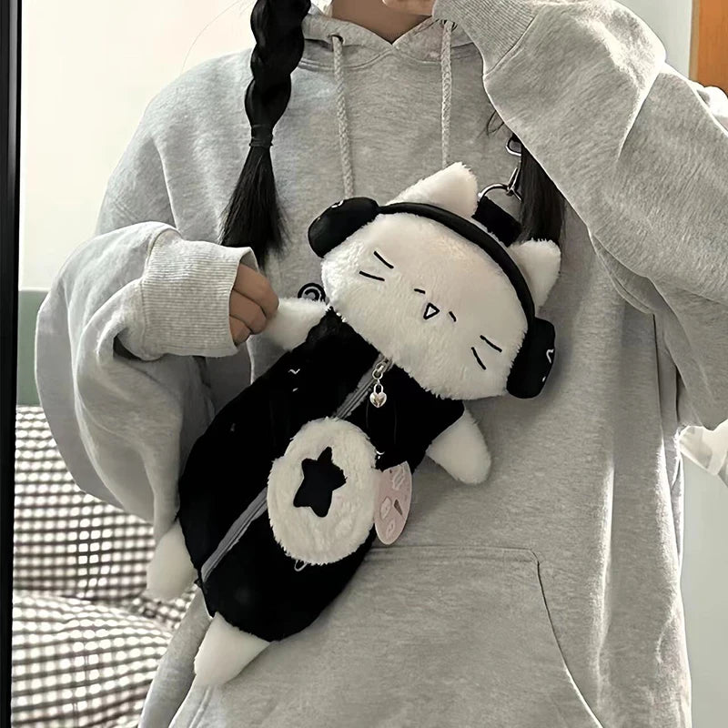 Adorable Cat Plush Earphone Bag π Kawaii Mini Shoulder Bag for Girls πΎ Cute Animal Doll Messenger for Students π Perfect Gift!