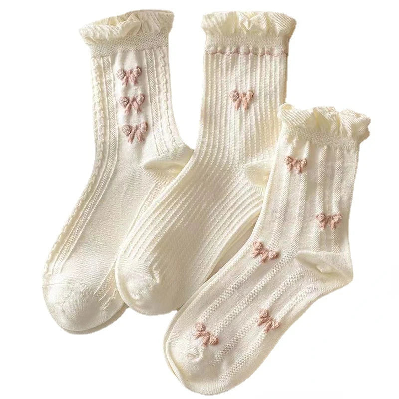 Charming Cotton Socks with Cute Bowknot & Floral Fun ๐ธโจ Perfect for Harajuku & Lolita Styles! - Pixie Quill