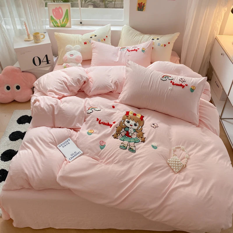Kawaii Milk Tea Cartoon Duvet Set ☕✨ Plush Bedding for Girls 🛏️💕