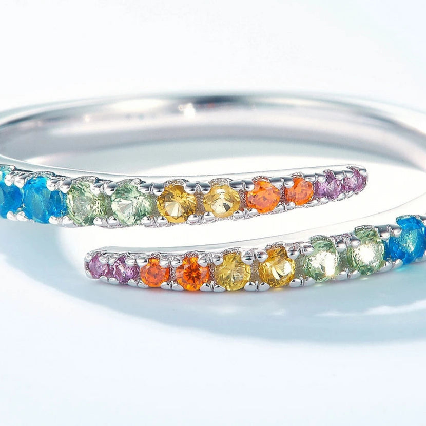 Kawaii Rainbow CZ Adjustable Ring πβ¨ | Cute 925 Sterling Silver Wedding Band for Women ππ