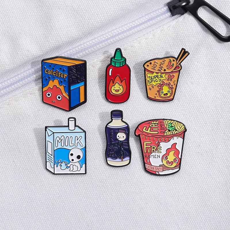 Kawaii Fire Demon Ramen Enamel Pins πβ¨ Custom Cartoon Brooches for Kids π Adorable Anime Jewelry Gift